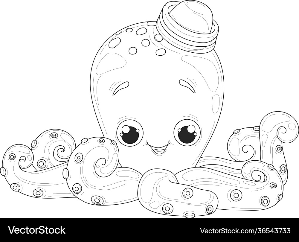 Smiling Octopus with Hat Vector Image
