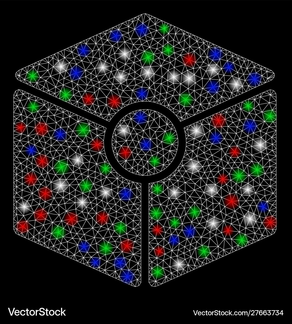 Bright mesh wire frame cube vertex with light Vector Image