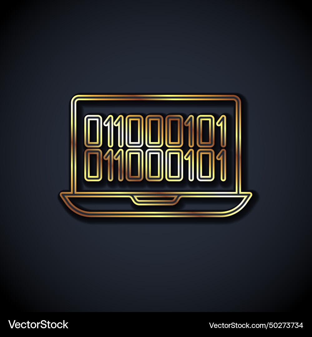 Gold line binary code icon isolated on black Gold line binary code icon isolated on black vector image