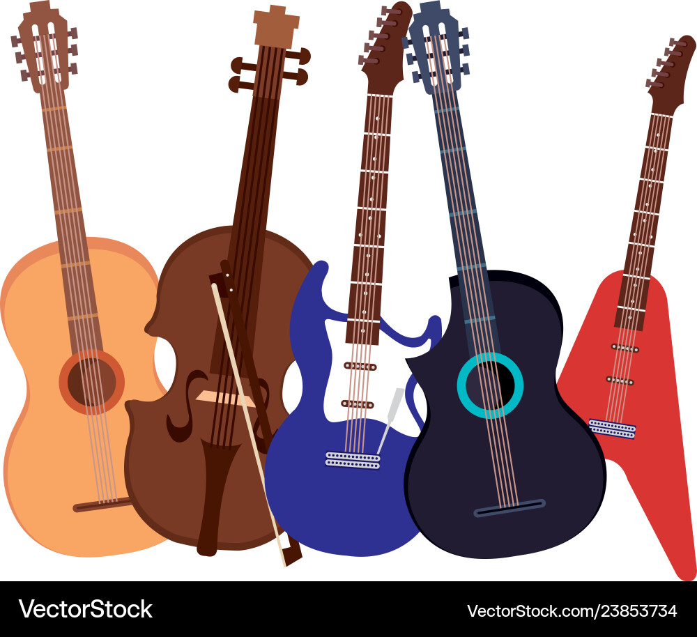 Group of string instruments icons Vector Image