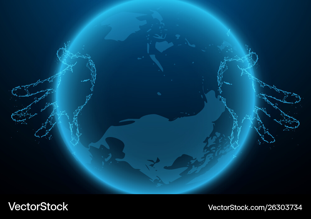 Hands touching global network and data connection Hands touching global network and data connection vector image