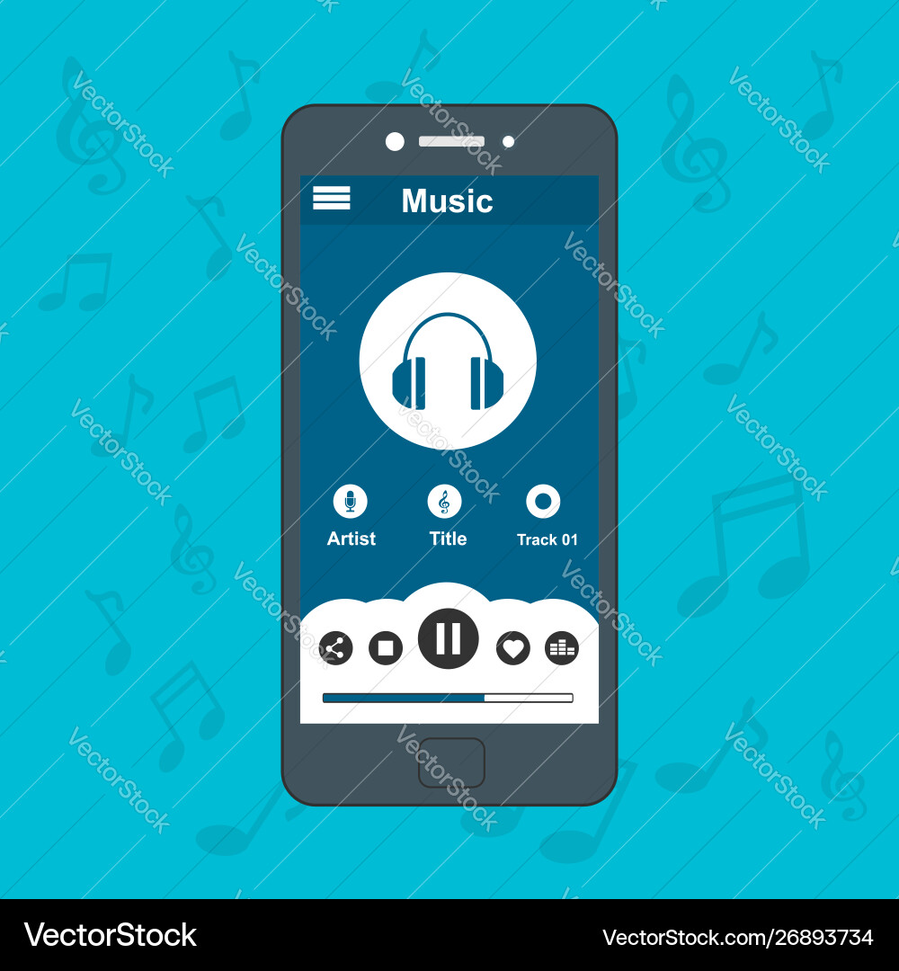 Media player application app template with flat Media player application app template with flat vector image