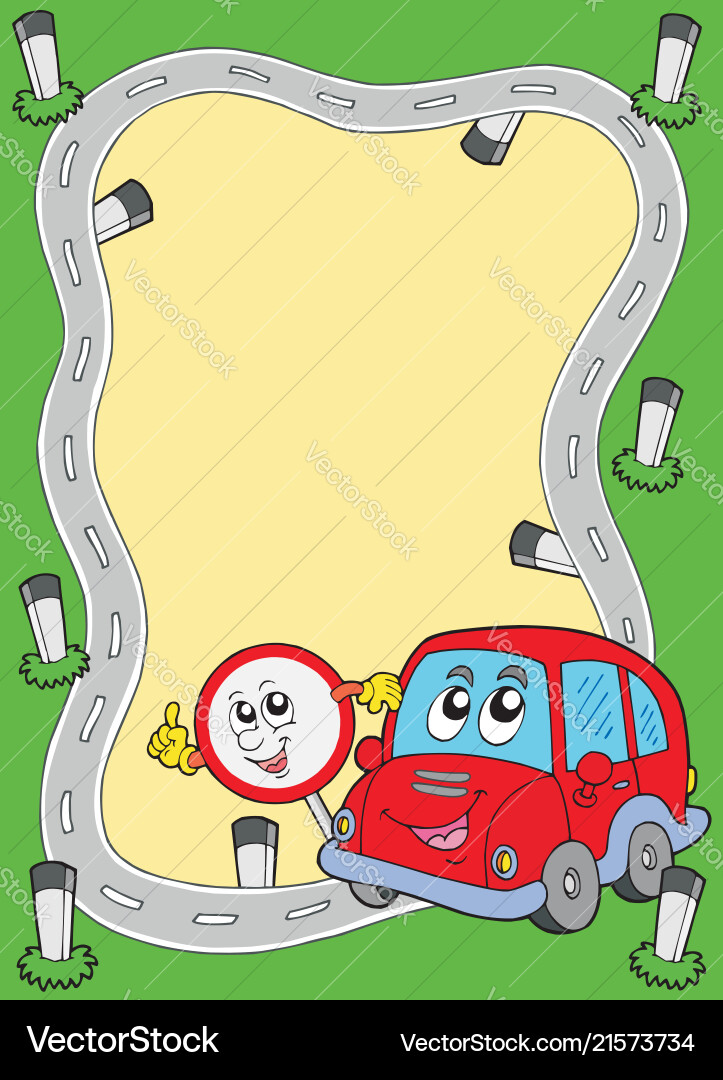 Road frame with cute car Road frame with cute car vector image