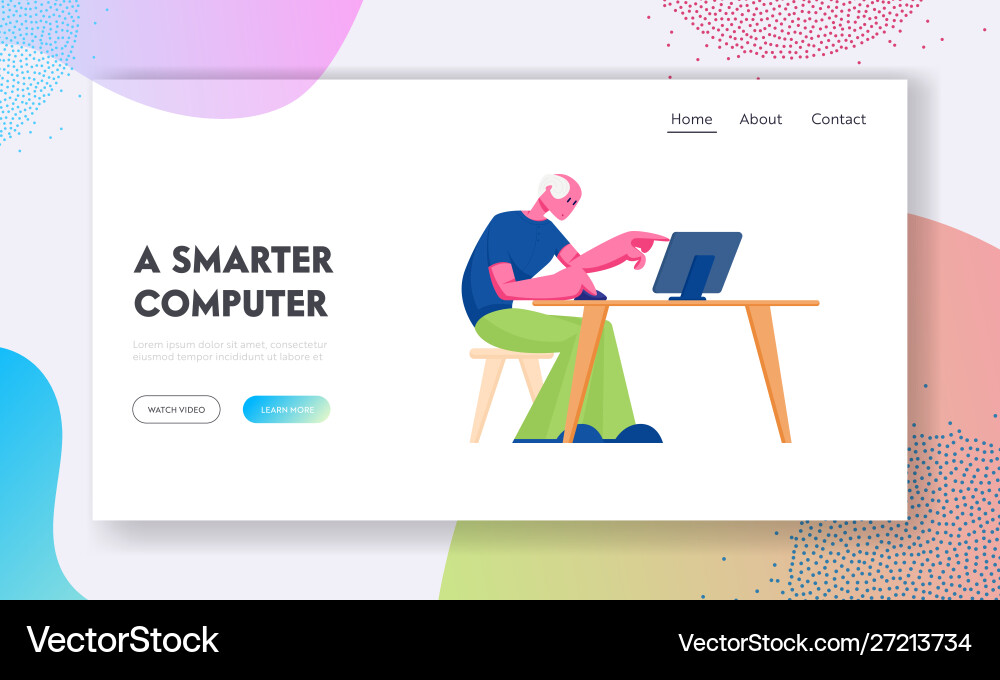 Senior man study to use computer website landing Vector Image