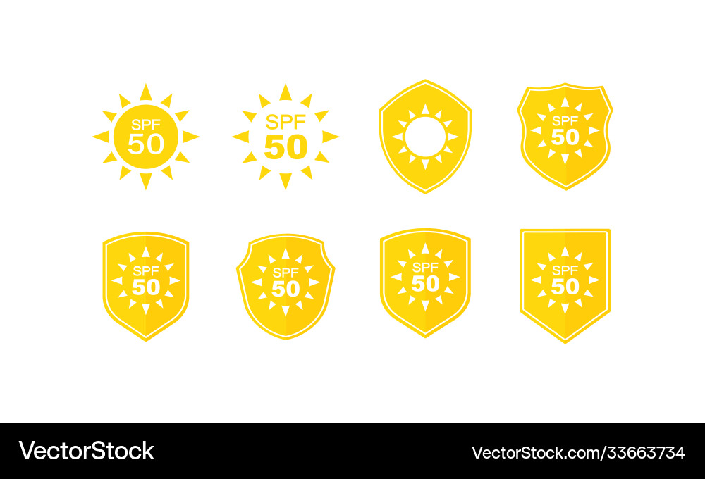 Sonnenschutzetiketten set spf 50 auf isoliert Sonnenschutzetiketten set spf 50 auf isoliert vektorbild