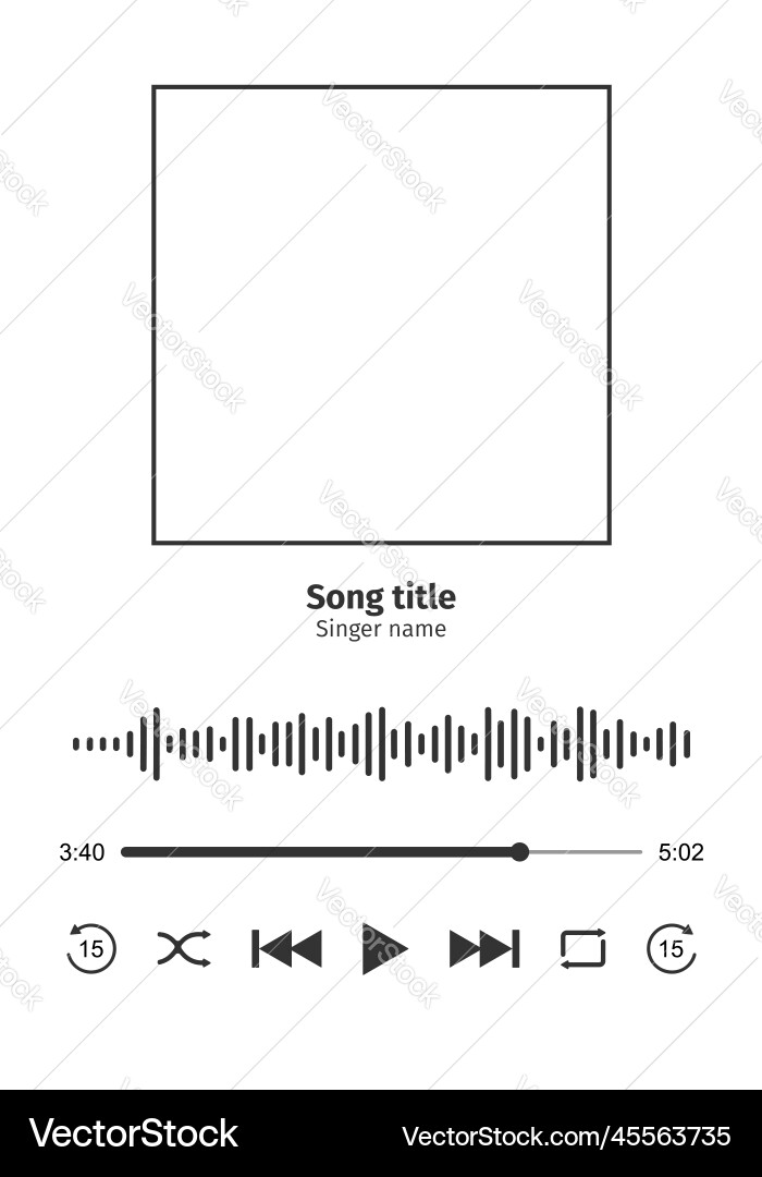 Audio player interface with frame for song cover Audio player interface with frame for song cover vector image