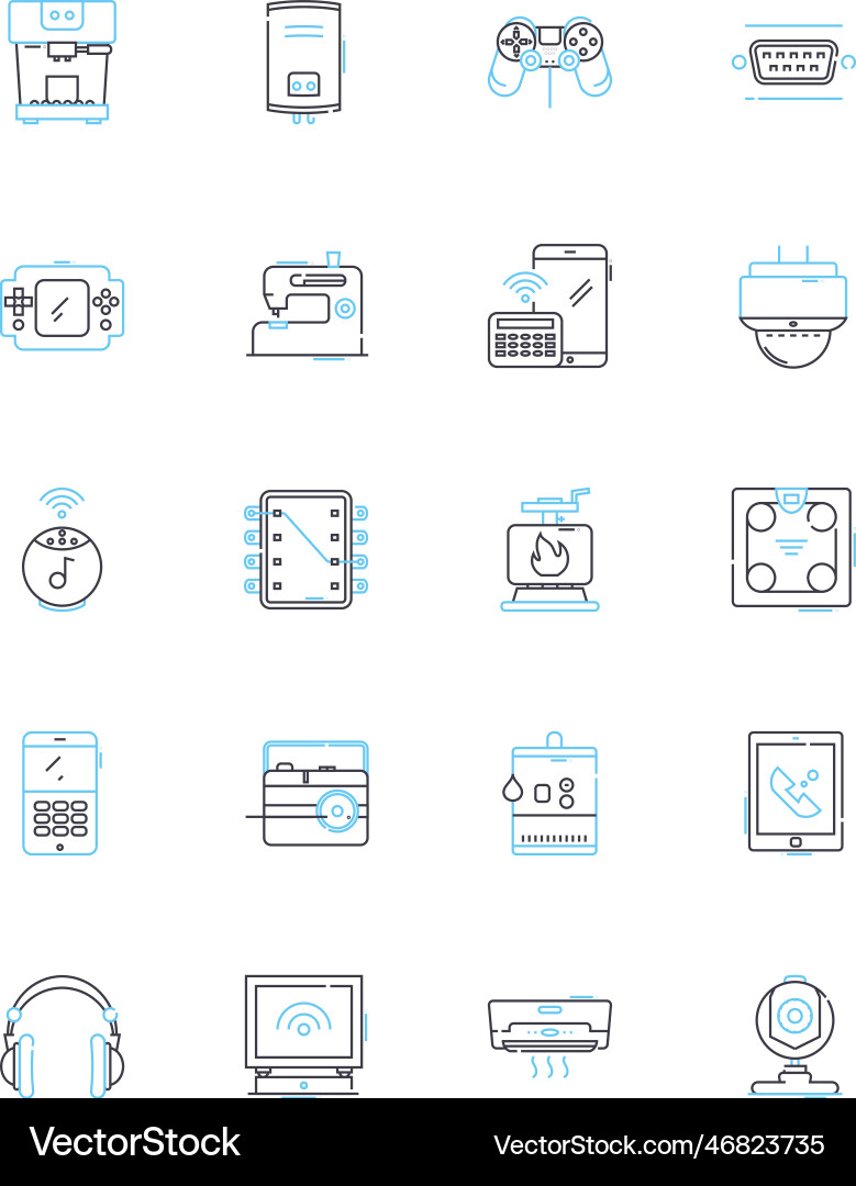 Computer hardware linear icons set processor vector image