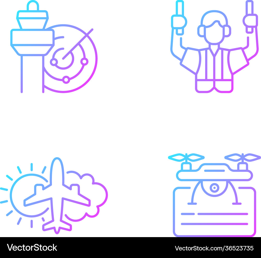 Flight dispatch gradient linear icons set Flight dispatch gradient linear icons set vector image
