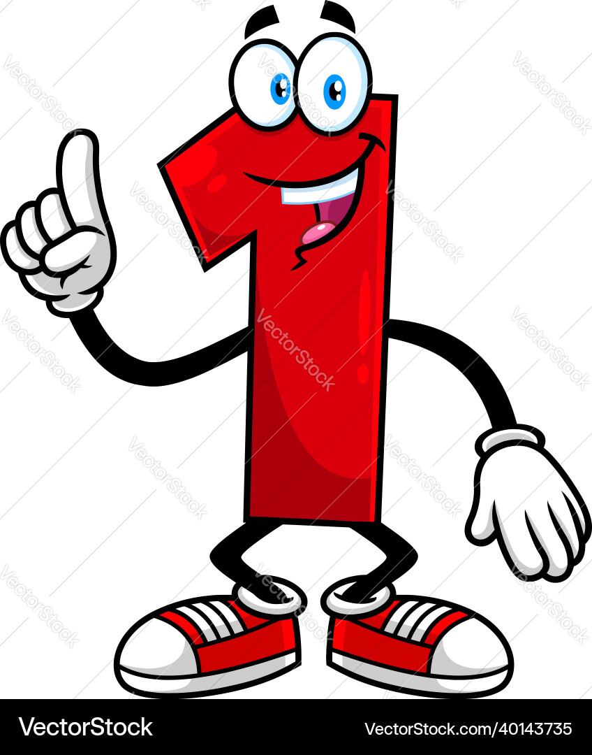 Funny red number one 1 cartoon character vector image