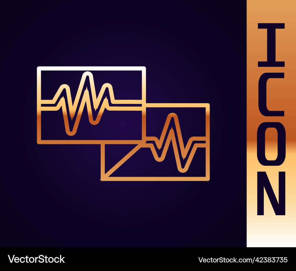 Gold line computer monitor with cardiogram icon Vector Image
