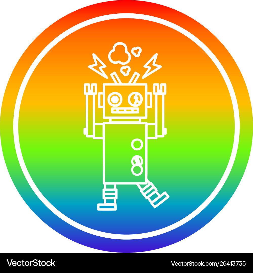 Malfunctioning robot circular in rainbow spectrum vector image