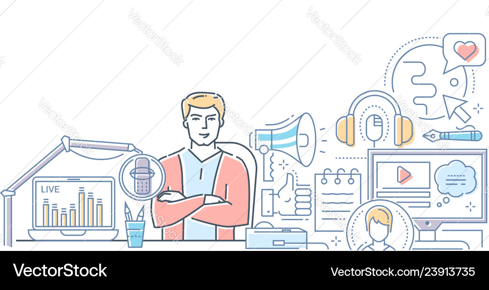 Podcast - moderne Linie Design-Stil Web-Banner Podcast - moderne Linie Design-Stil Web-Banner vektorbild