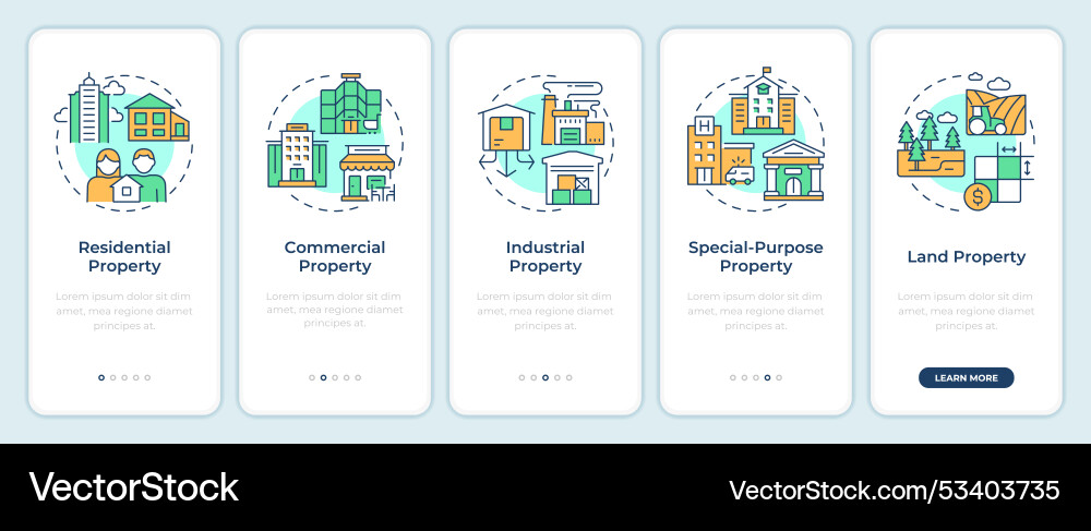 Property types onboarding mobile app screen Property types onboarding mobile app screen vector image