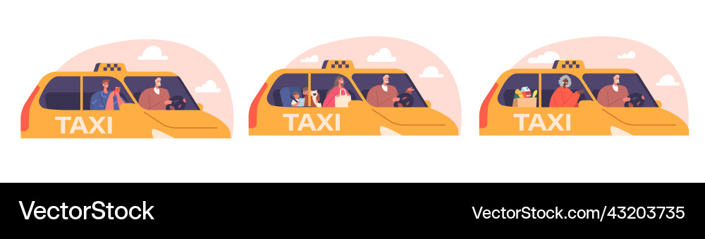 Set of characters use taxi service customers vector image