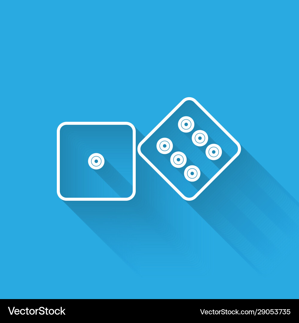 White line game dice icon isolated with long White line game dice icon isolated with long vector image