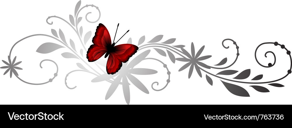 Elegant Floral Pattern with Red Butterfly Vector Image