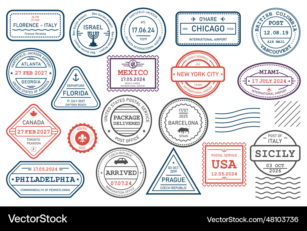 International travel visa stamps arrival International travel visa stamps arrival vector image