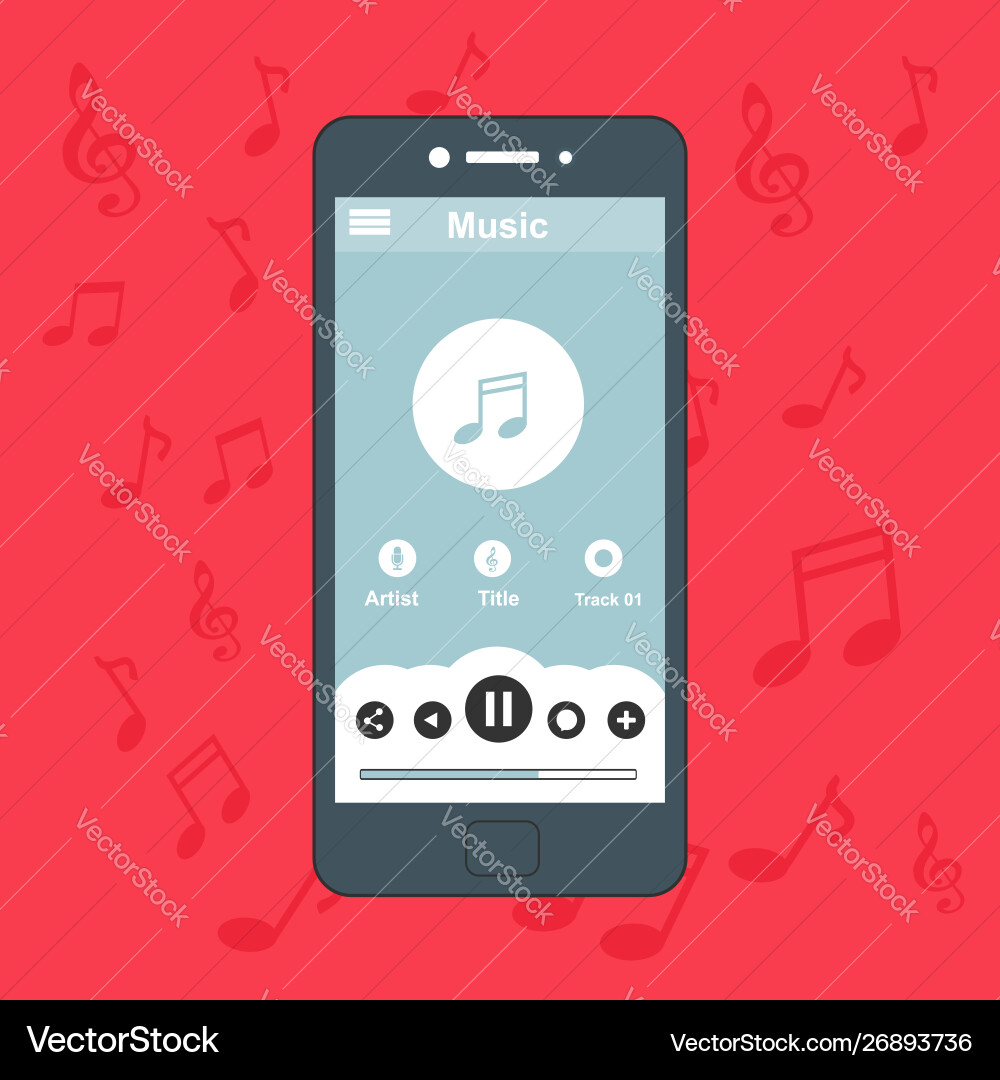 Media player application app template with flat Media player application app template with flat vector image
