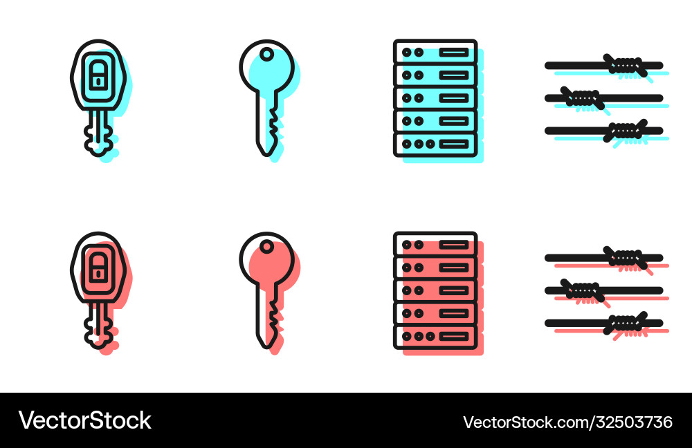 Set line server data web hosting car key Set line server data web hosting car key vector image
