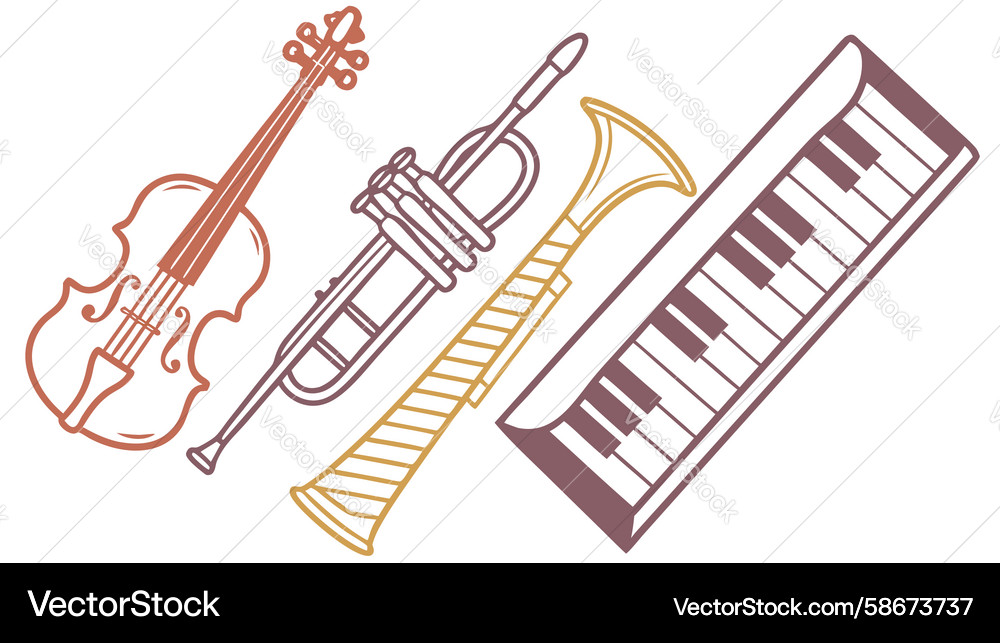 Classical musical instruments with floating notes Vector Image