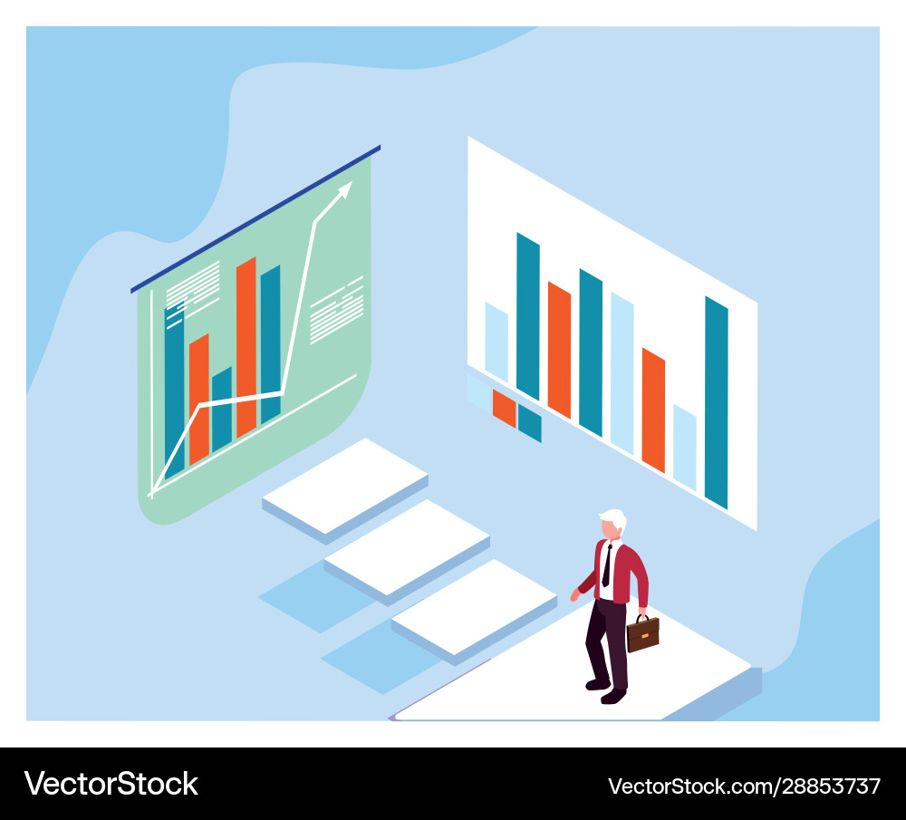 Man with graphs in front business working vector image