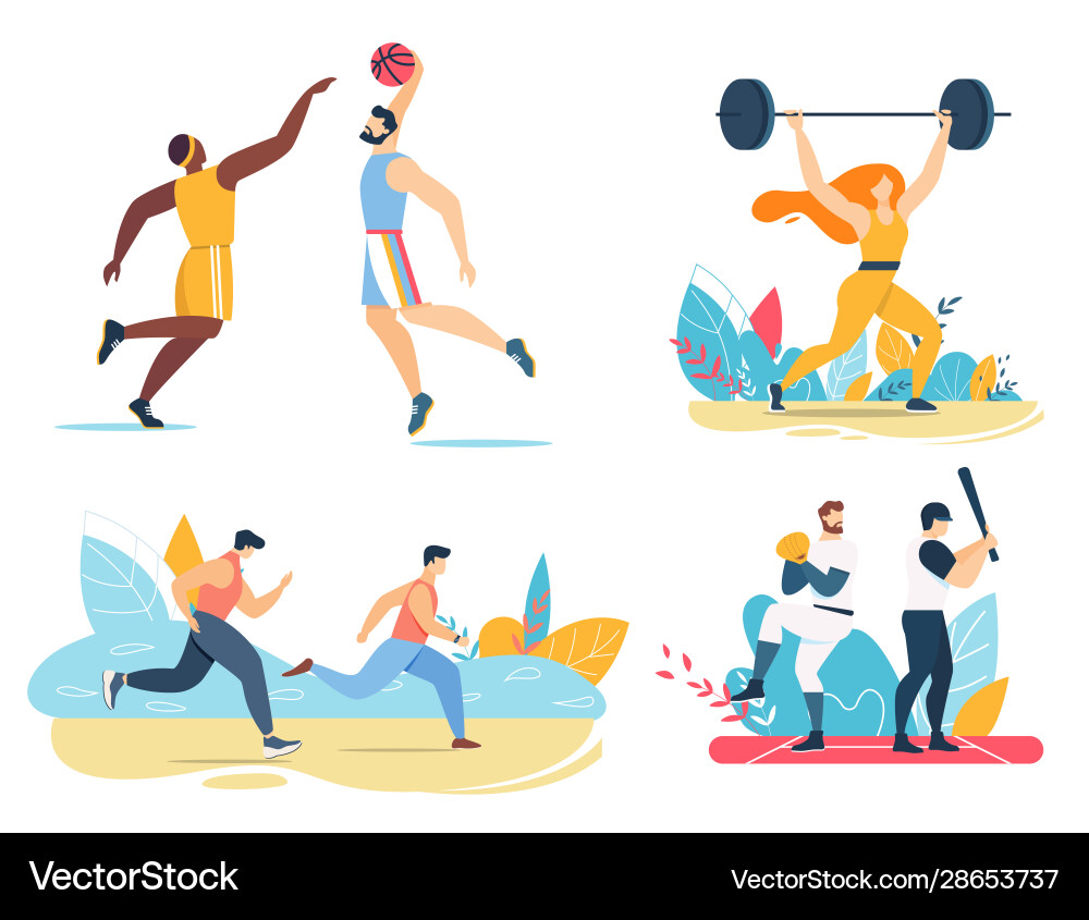 männliche weibliche Sportler Ausübung Spiel Spiele Set Männliche weibliche Sportler Ausübung Spiel Spiele Set vektorbild