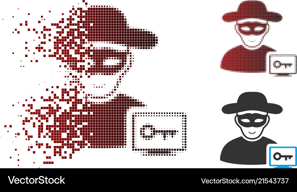 Moving pixel halftone computer hacker icon Moving pixel halftone computer hacker icon vector image
