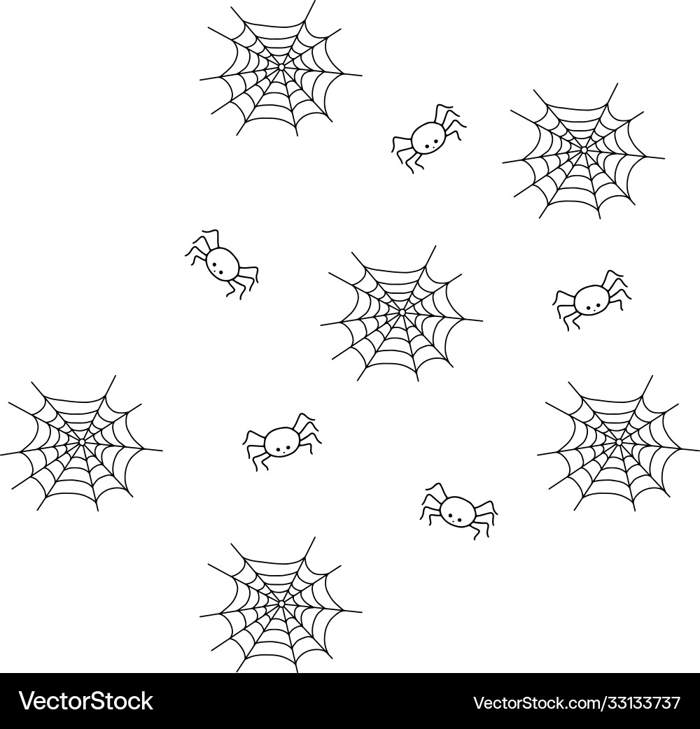 Outline spider with emotions and cobweb repeat pat Vector Image