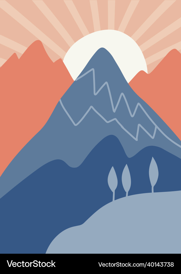 Abstraktes Plakat - Landschaft mit Bergen und Sonne Abstraktes Plakat - Landschaft mit Bergen und Sonne vektorbild