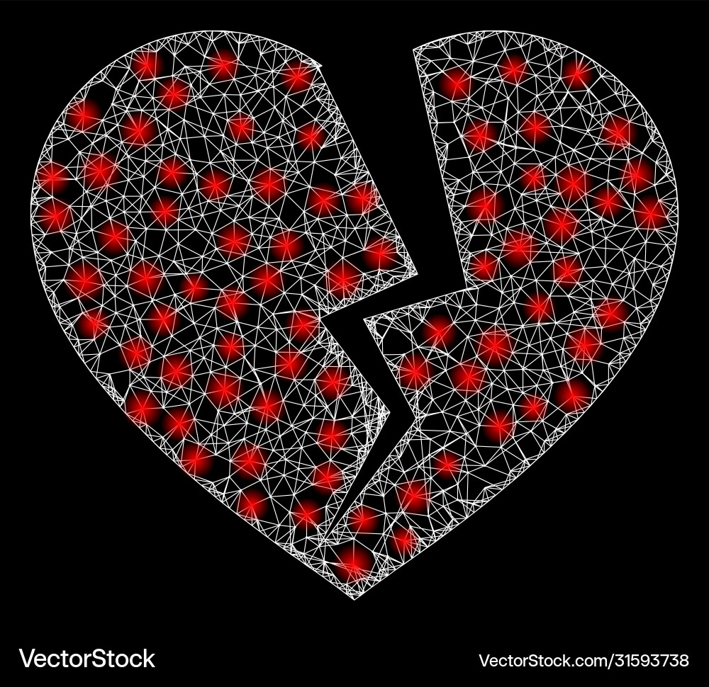 Bright web net broken heart with light spots Bright web net broken heart with light spots vector image