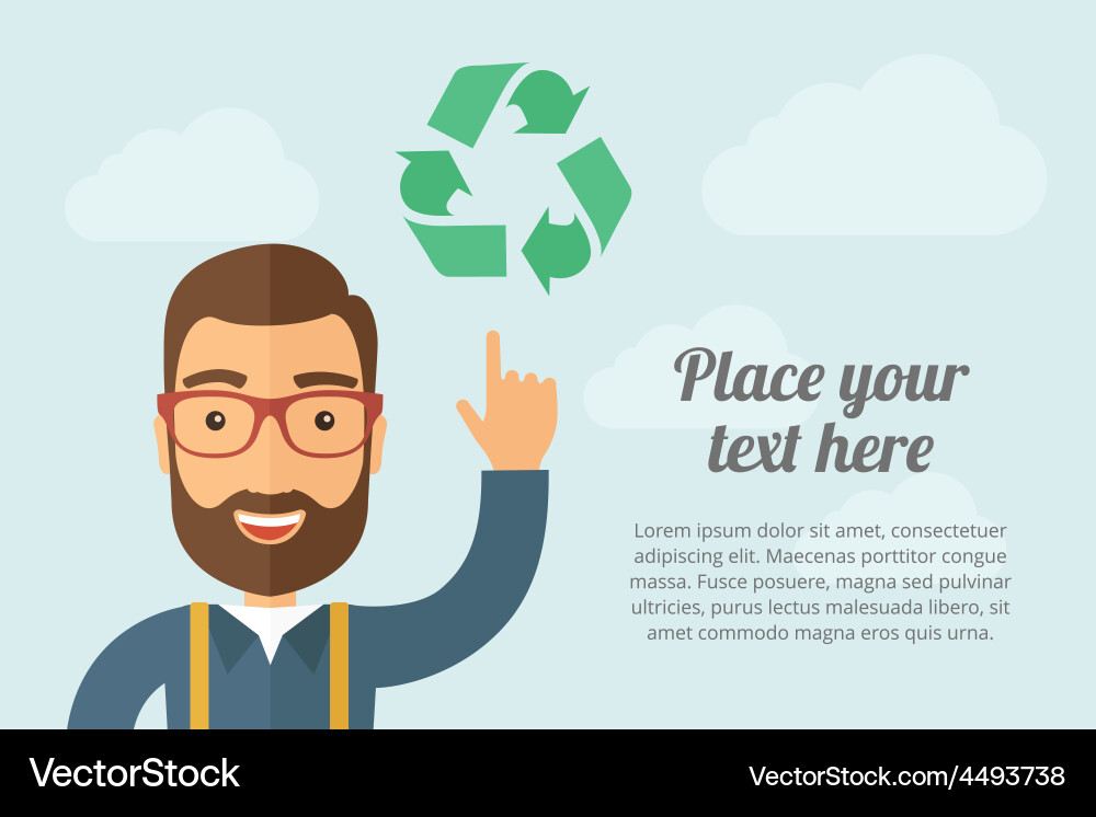 Man pointing the recycle icon Vector Image
