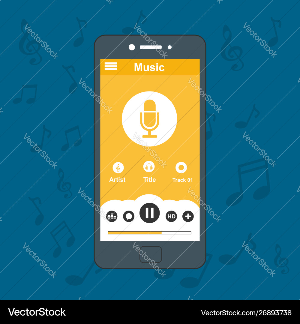 Media player application app template with flat Media player application app template with flat Vector Image