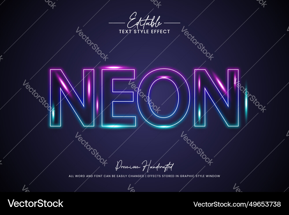 Neon light 3d text style effect editable Neon light 3d text style effect editable vector image