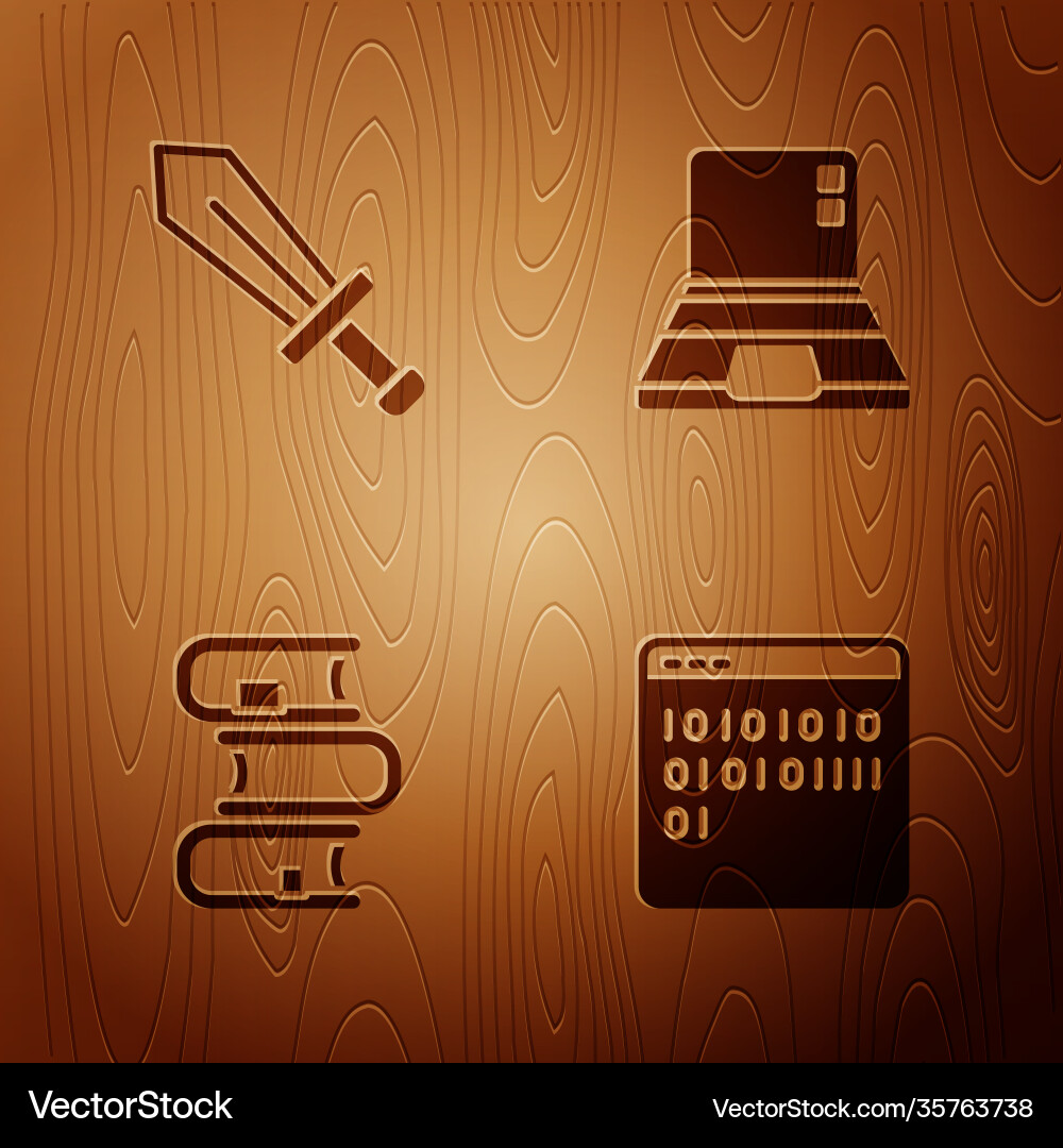 Set binary code sword for game book and laptop vector image