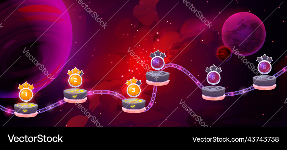 Space game level map with cosmos background Space game level map with cosmos background vector image