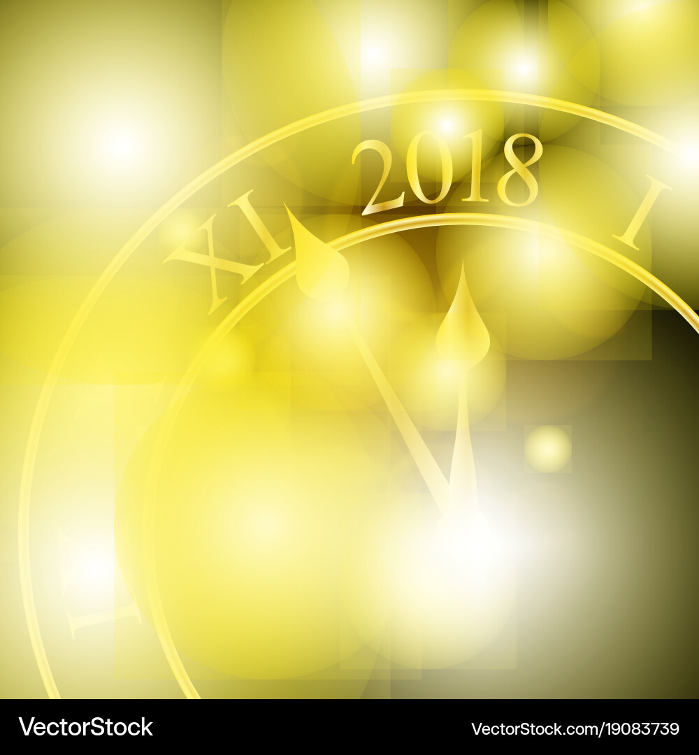 2018 new year shining banner with clock Vector Image