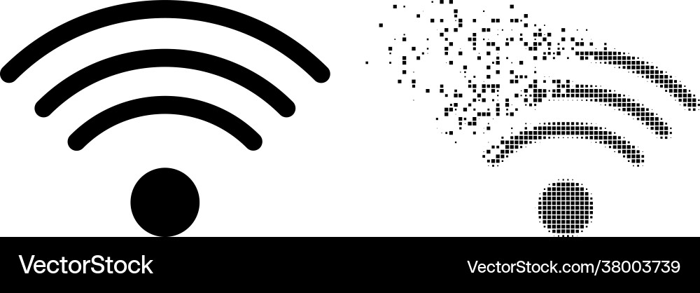 Decomposed pixelated and original wi-fi source Vector Image