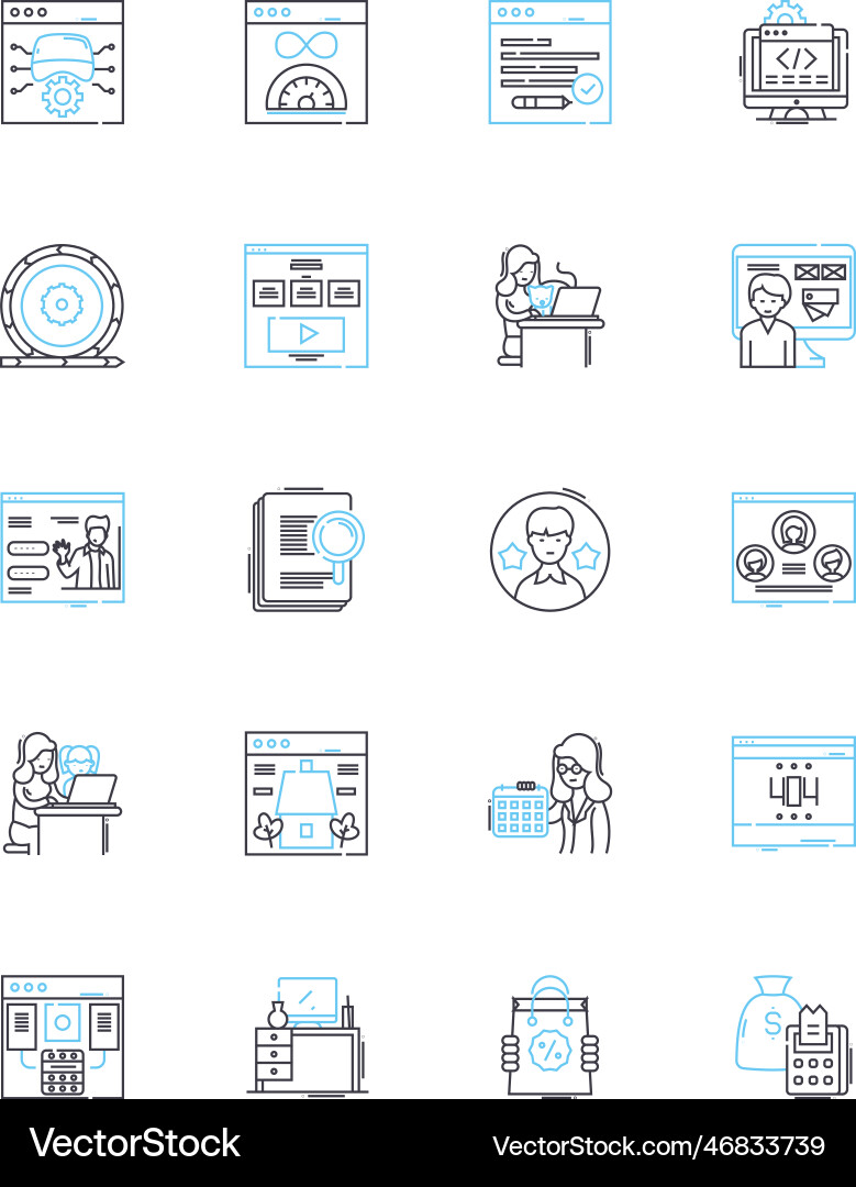 Graphic design linear icons set typography color Graphic design linear icons set typography color vector image
