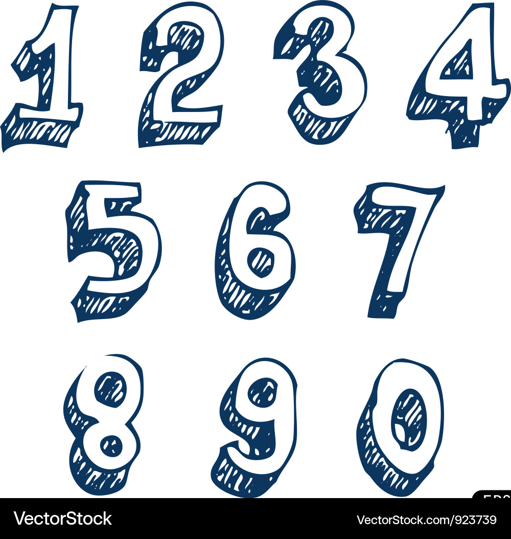 Hand Drawn Number Set Royalty Free Vector Image