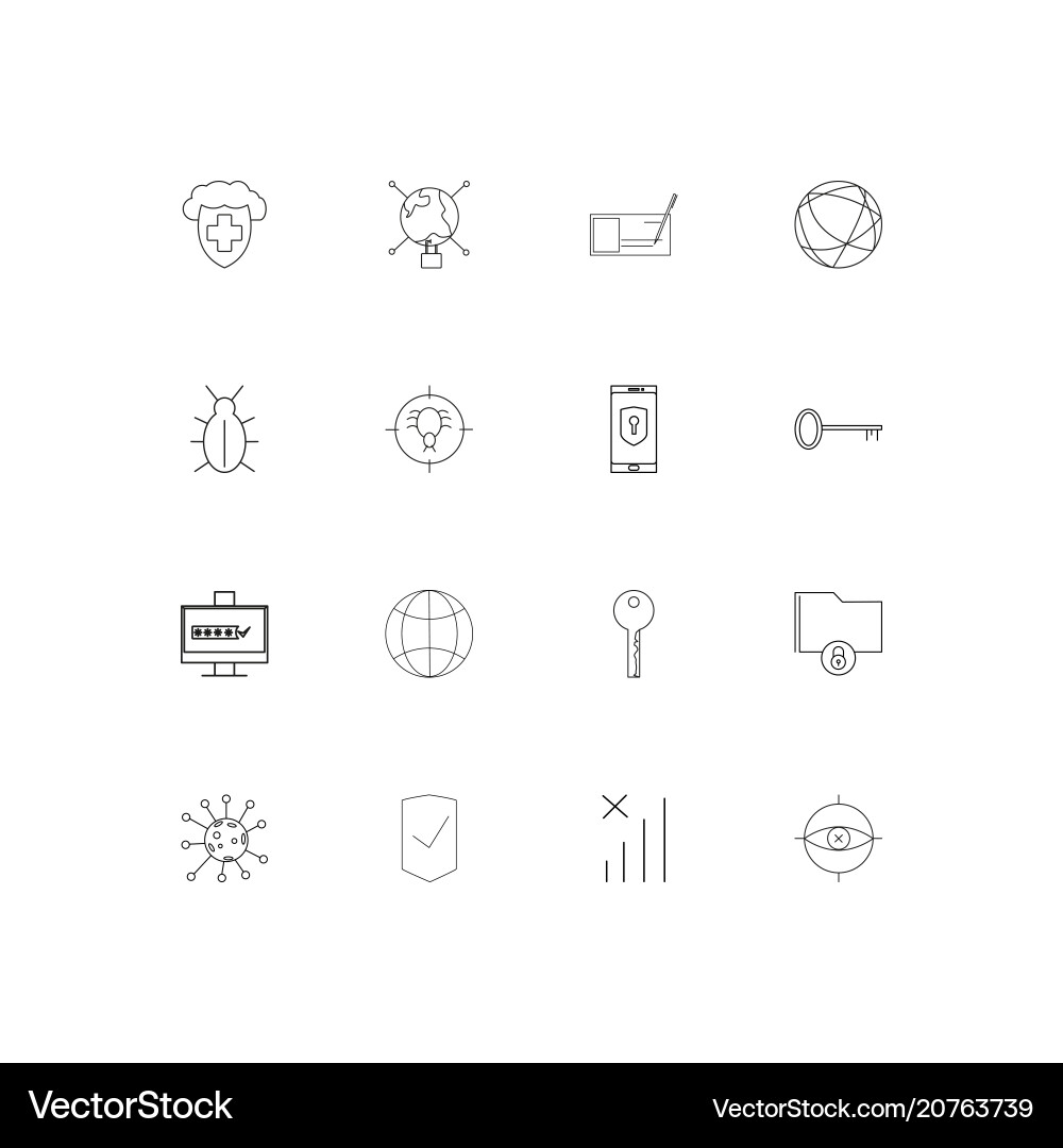 Internet security linear thin icons set outlined vector image
