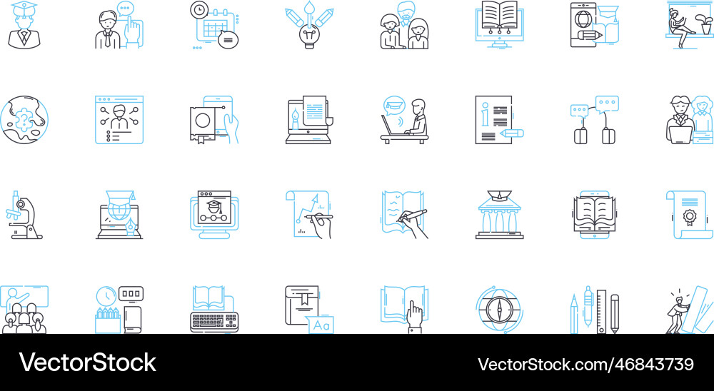 Remote coursework linear icons set online Remote coursework linear icons set online Vector Image