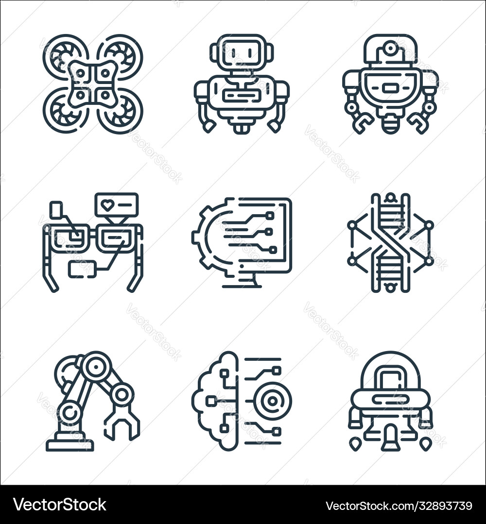 Robotics line icons linear set quality Robotics line icons linear set quality vector image
