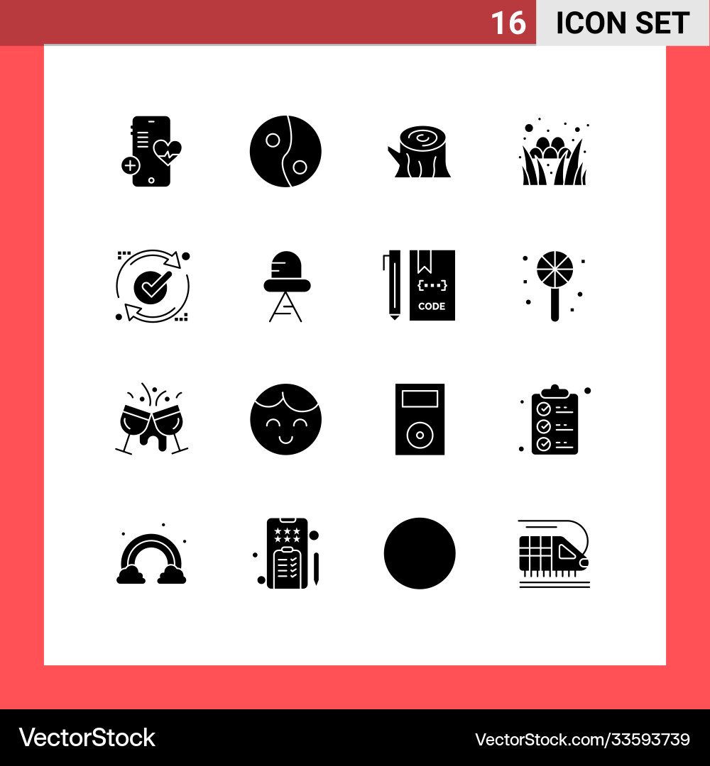 Set 16 solid glyphs on grid for reload report Vector Image