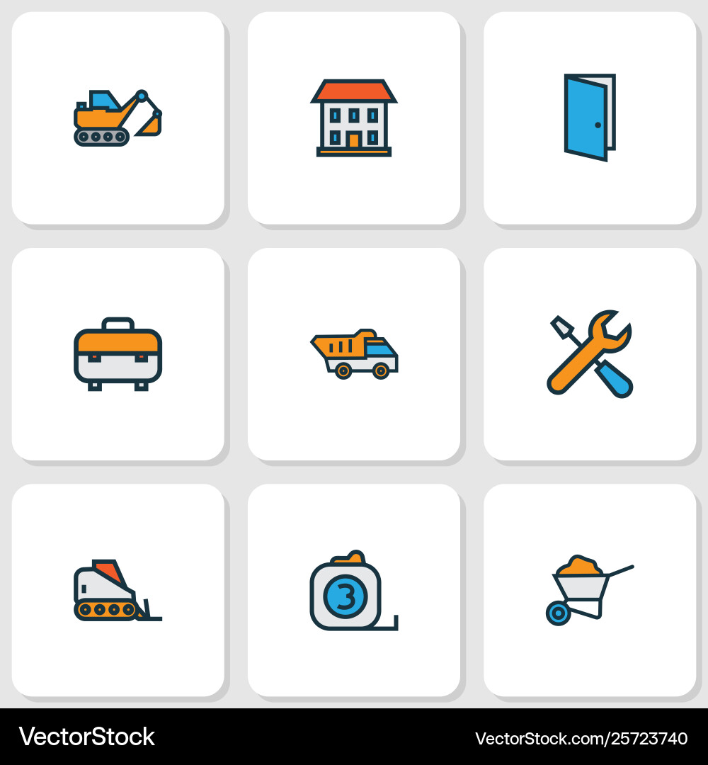 Architecture icons colored line set with toolbox Architecture icons colored line set with toolbox vector image