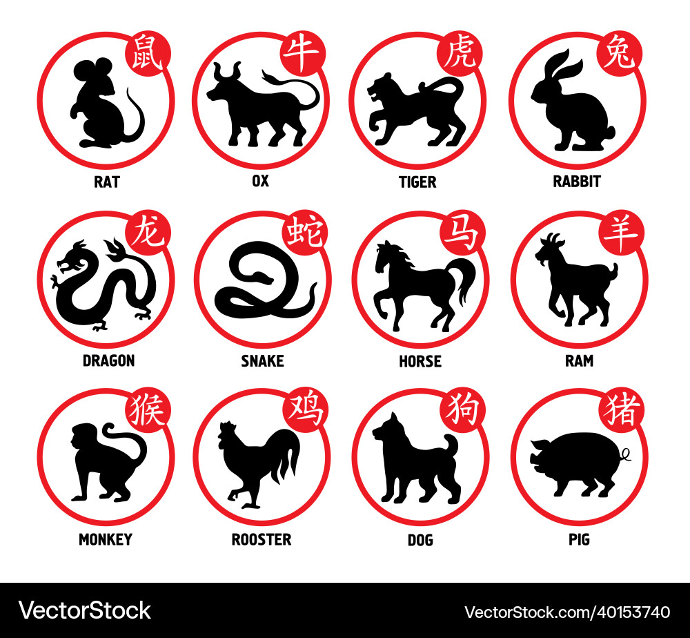 Chinesisches Kalenderjahr Tier Silhouetten isoliert Chinesisches Kalenderjahr Tier Silhouetten isoliert vektorbild