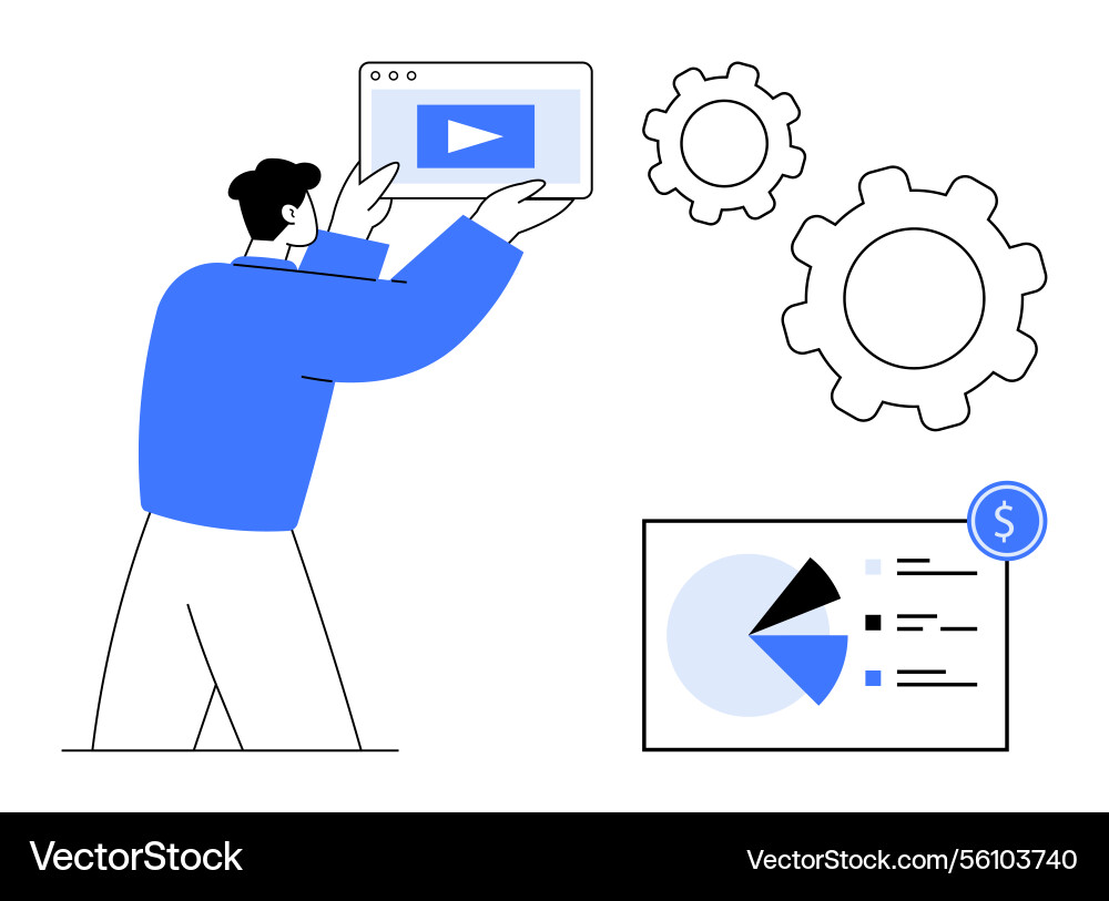 Man optimizing video content with analytics Man optimizing video content with analytics vector image
