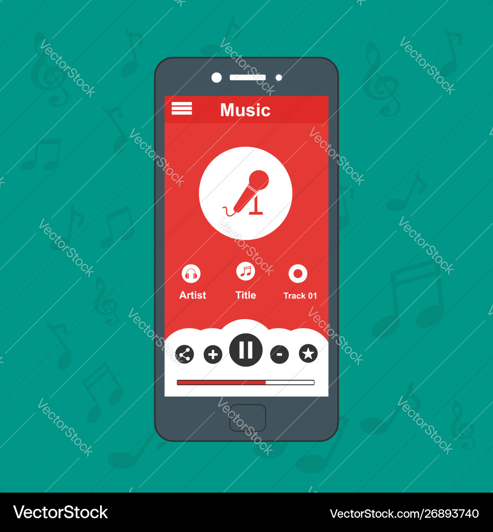Media player application app template with flat Media player application app template with flat vector image