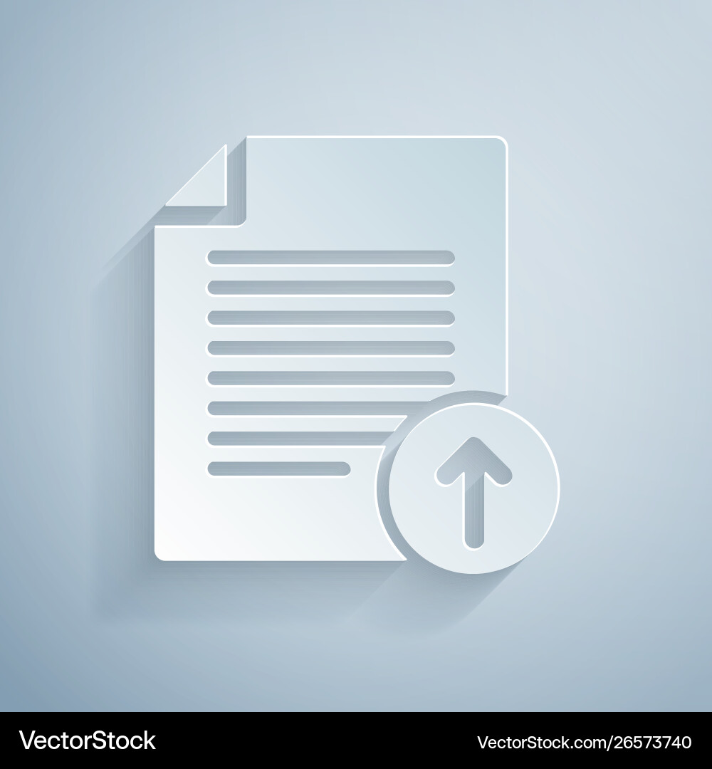Paper cut upload file icon isolated on grey Paper cut upload file icon isolated on grey vector image