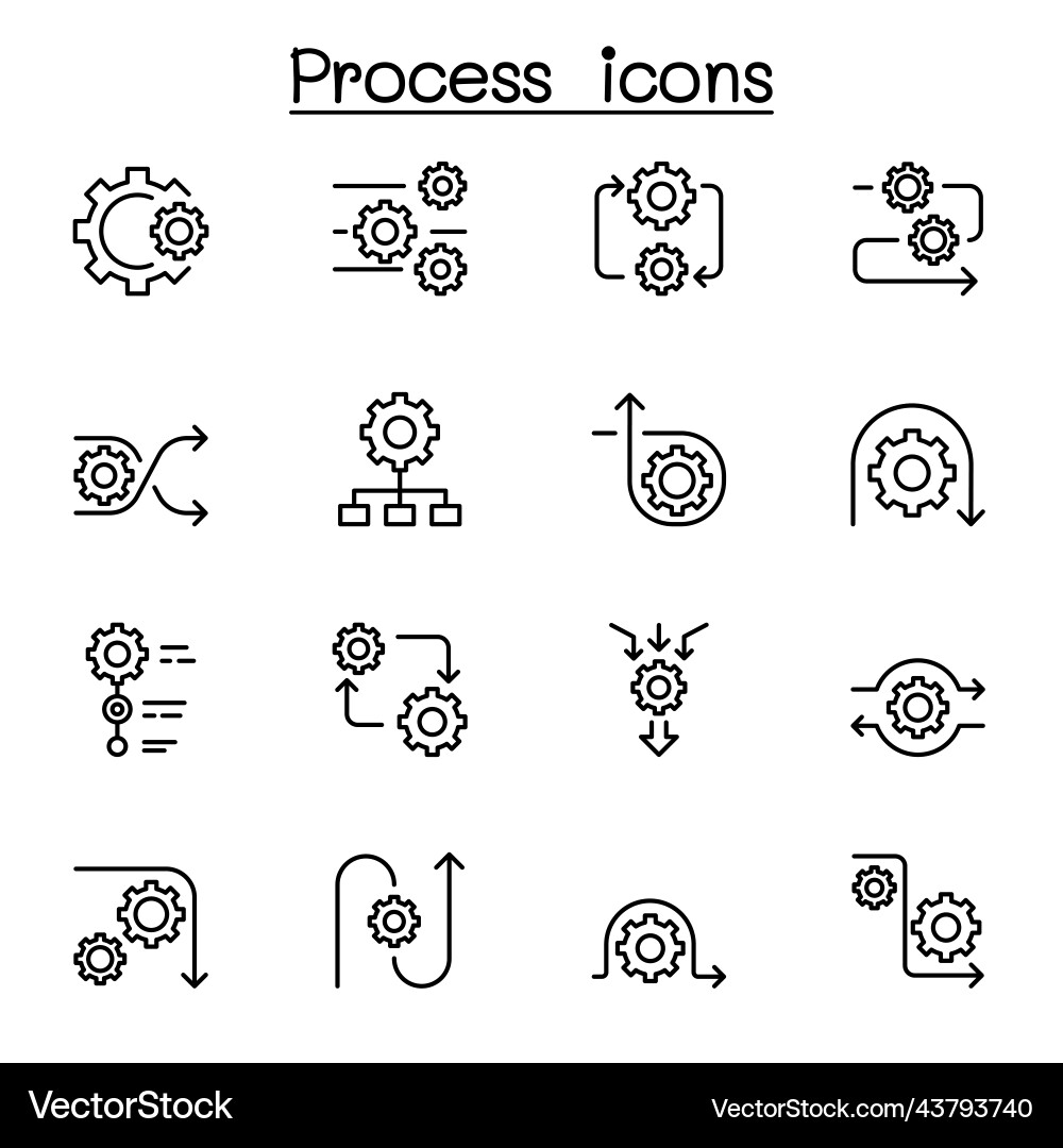 Process icon set in thin line style Process icon set in thin line style vector image