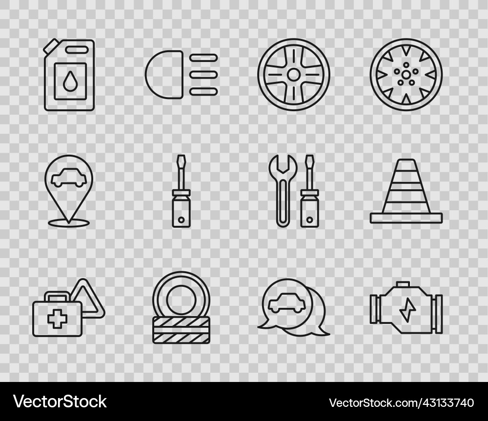 Set line first aid kit and warning triangle check Set line first aid kit and warning triangle check vector image